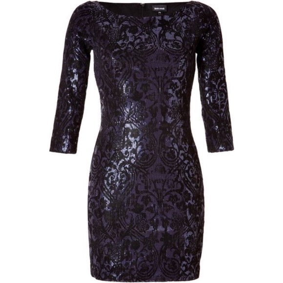 Just Cavalli Sequin Long Sleeve Mini Cocktail Dress - Picture 2 of 15